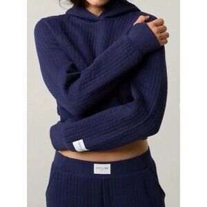 NWT OFFLINE Aerie Coffee Run Cropped Navy Quilted Hoodie Pullover Women Small